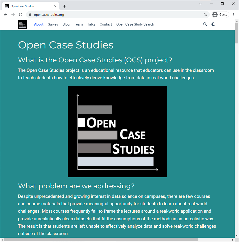 Open Case Studies Website Landing Page