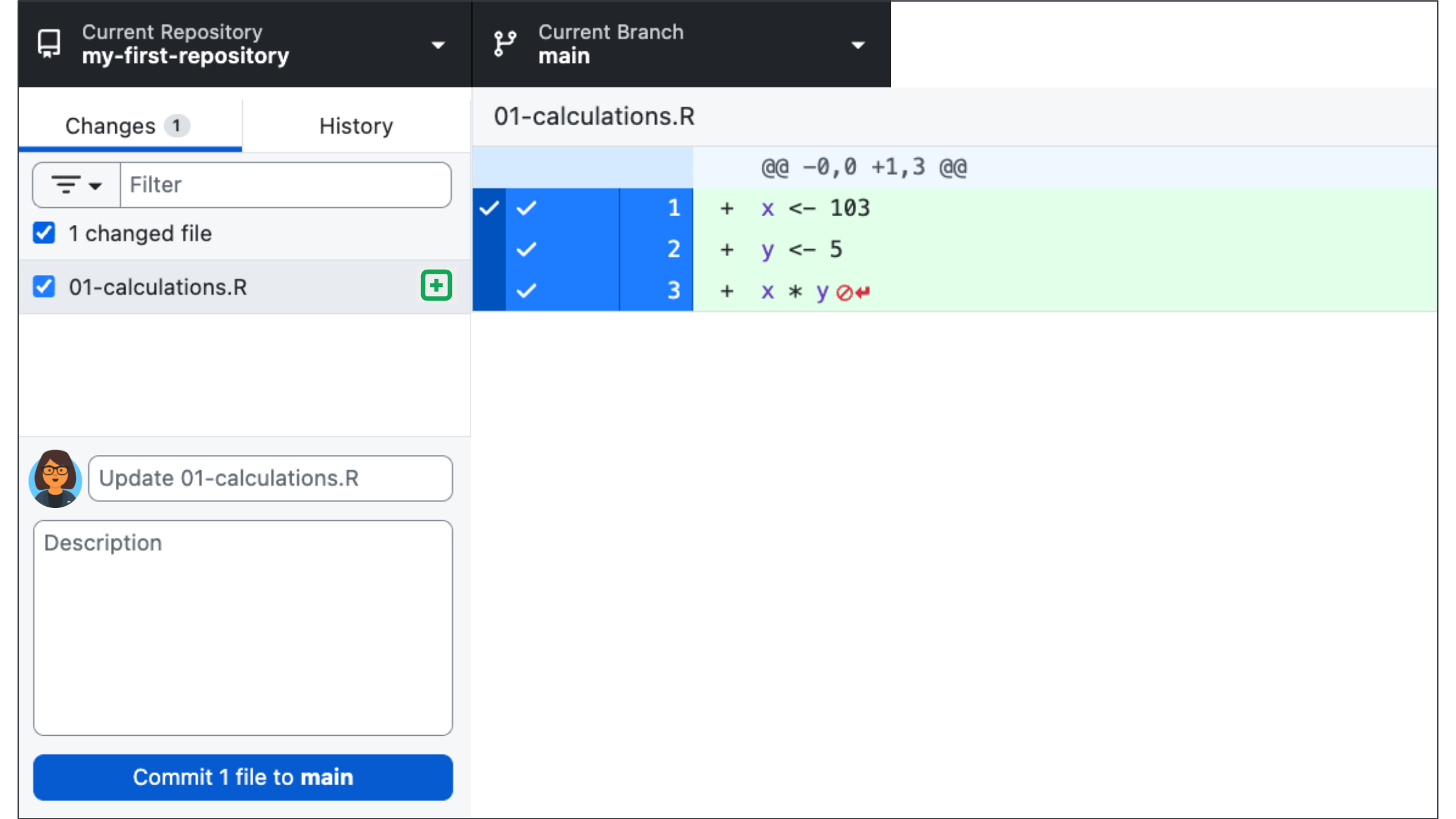 GitHub Desktop with a new file added