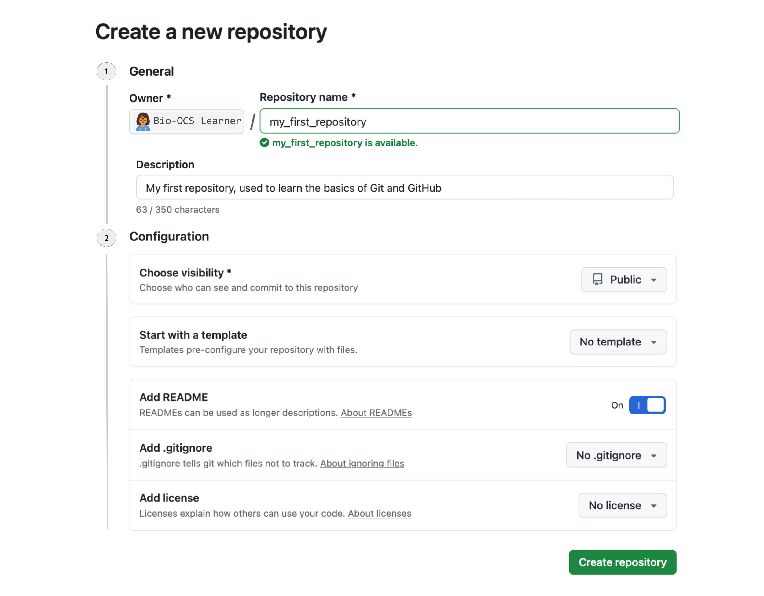 Creating first repository